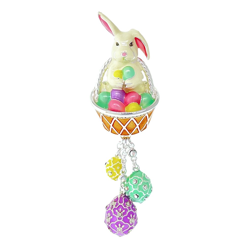 Easter Bunny And Egg Basket Pin Pendant Ritzy Couture Deluxe-Fine Silver Plating